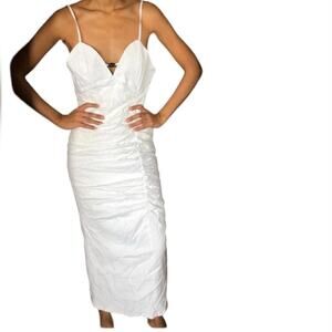 ZARA Women's White LinenBlend Spaghetti Strap Dress W/Ruching Details Sz Small
